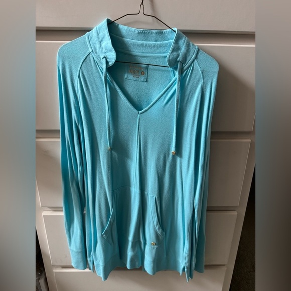 Lilly Pulitzer Cassi Teal Blue pull over top tunic w/ kanga pocket on front - Picture 2 of 8